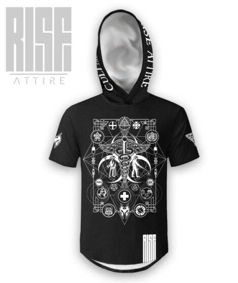 Cult of the Medics // Coat of Arms // Mens Unisex Hooded \Scoop Cut Tee // Black // RISE ATTIRE