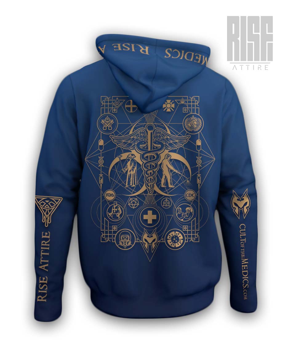Cult of the Medics // Coat of Arms // Mens Unisex Pullover Hoodie // Royal Blue // RISE ATTIRE