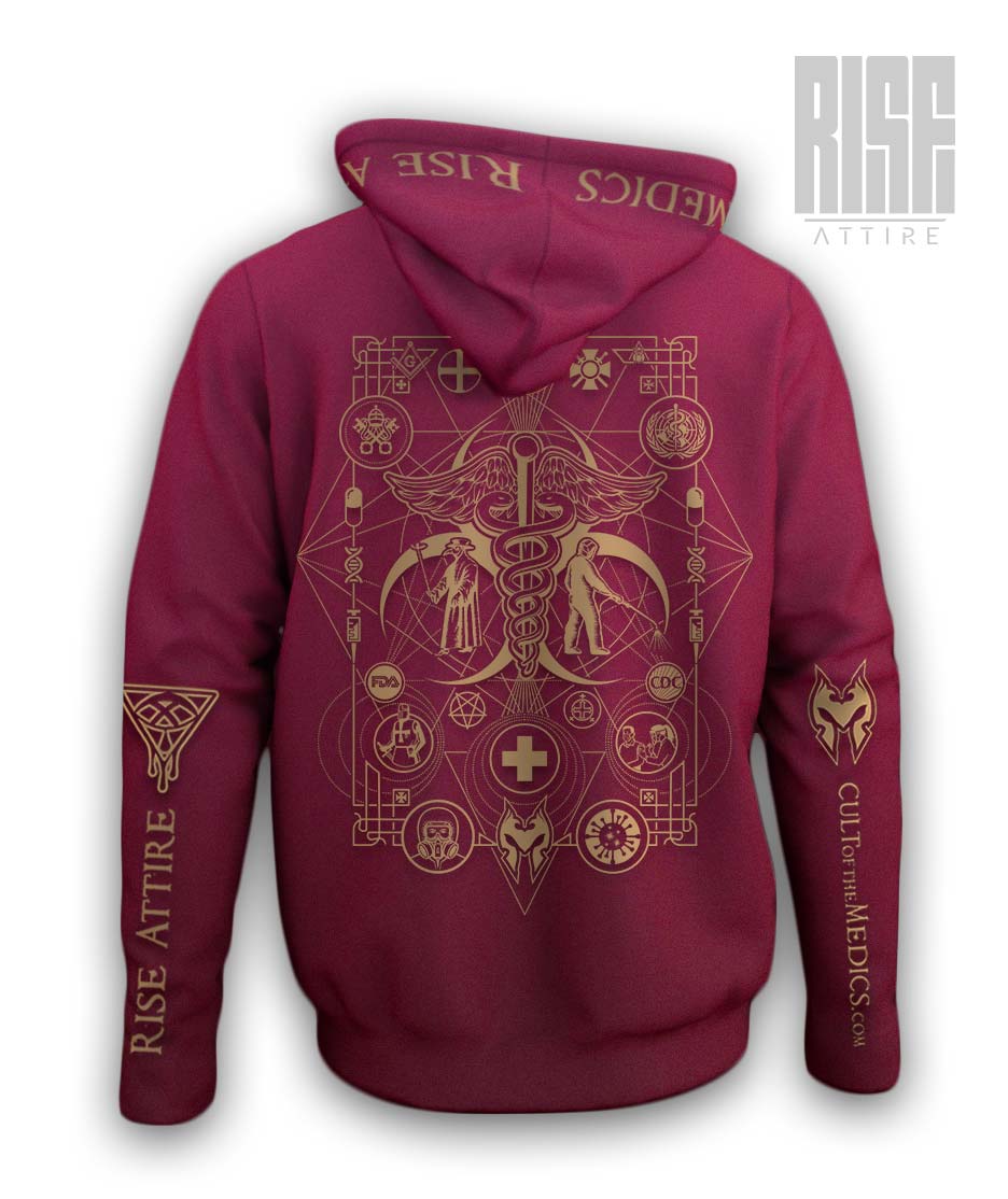 Cult of the Medics // Coat of Arms // Mens Unisex Pullover Hoodie // Ruby Red // RISE ATTIRE