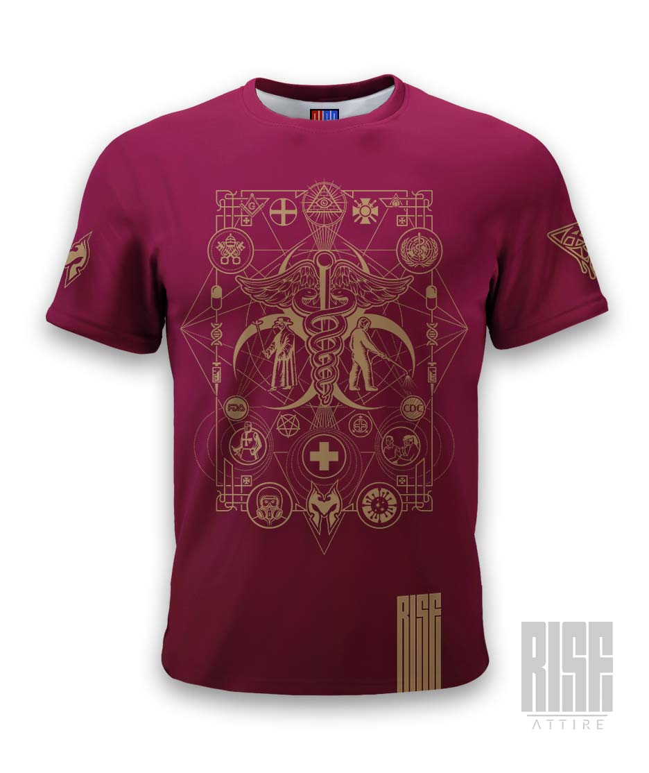 Cult of the Medics // Coat of Arms // Mens Unisex Tee // Ruby Red // RISE ATTIRE