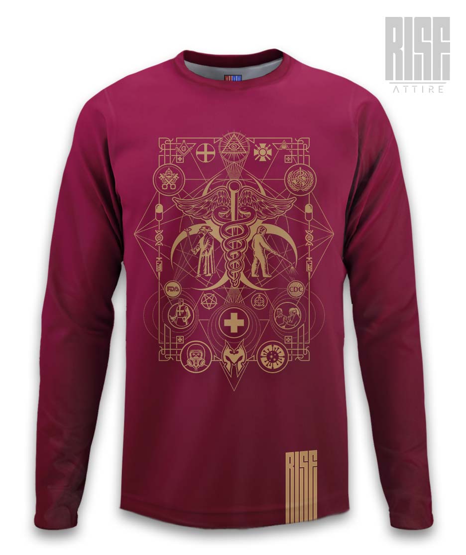 Cult of the Medics // Coat of Arms // Mens Unisex Longsleeve Tee / Sweater // Ruby Red // RISE ATTIRE