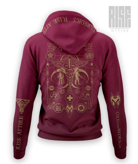 Cult of the Medics // Coat of Arms // Womens Pullover Hoodie // Ruby Red // RISE ATTIRE