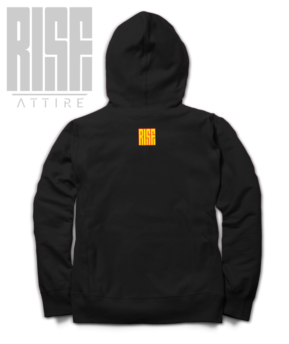 UP IN FLAMES // DTG // COTTON UNISEX HOODIE // BLACK BACK