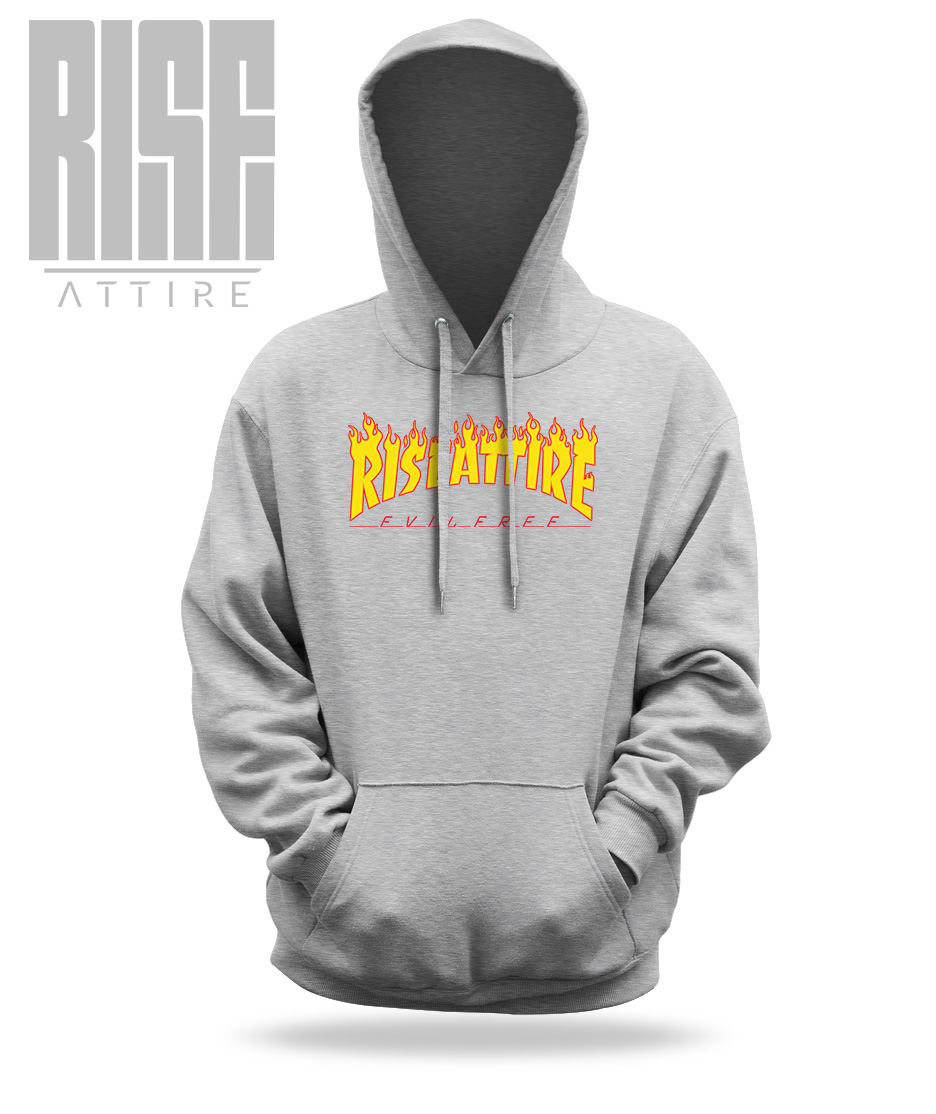 UP IN FLAMES // DTG // COTTON UNISEX HOODIE // GRAY