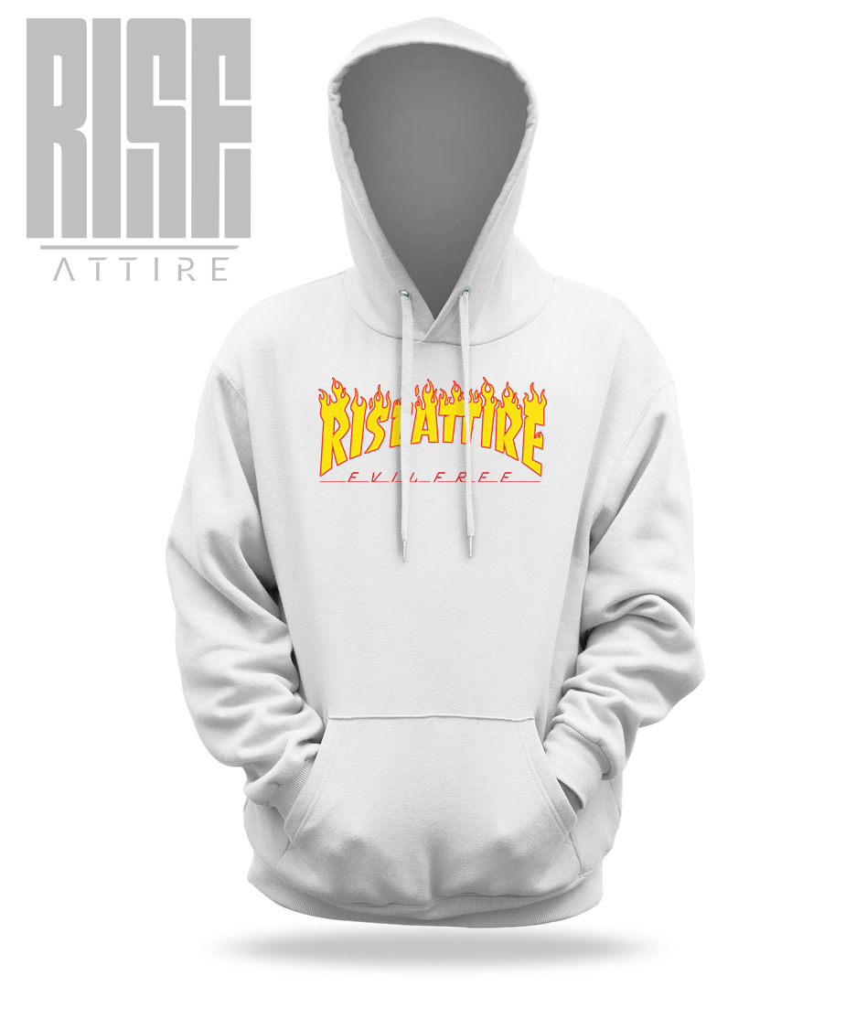 UP IN FLAMES // DTG // COTTON UNISEX HOODIE // WHITE