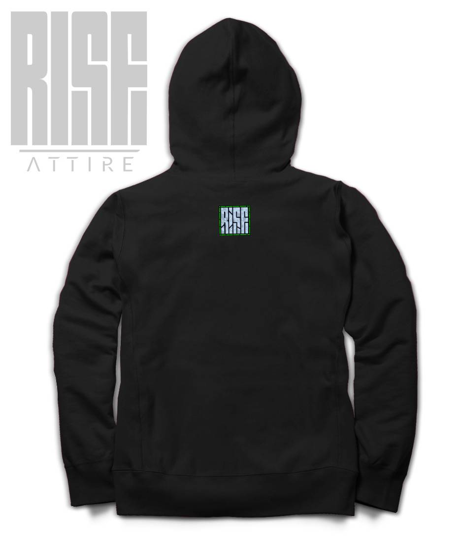 Archangel Pepe // RISE ATTIRE // DTG COTTON PULLOVER HOODIE // BACK // BLACK