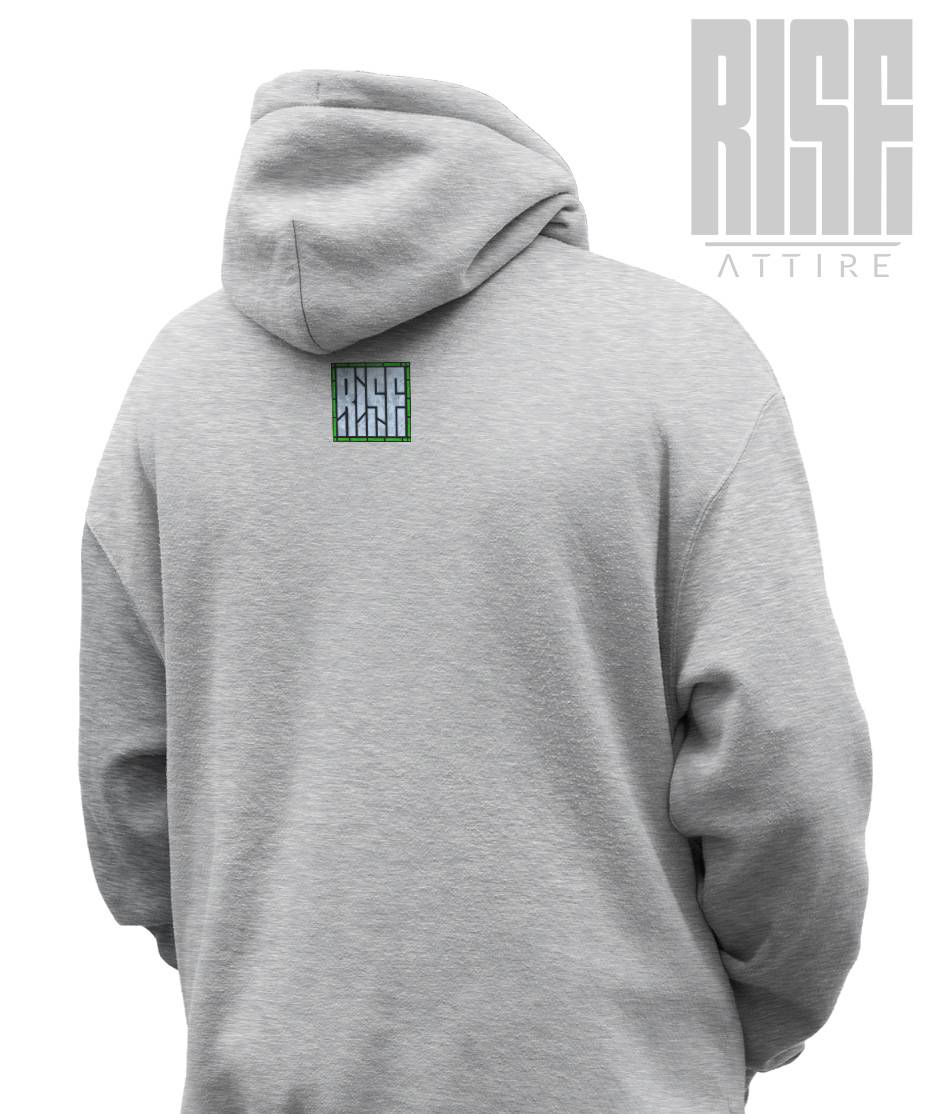 Archangel Pepe // RISE ATTIRE // DTG COTTON PULLOVER HOODIE // BACK // GRAY