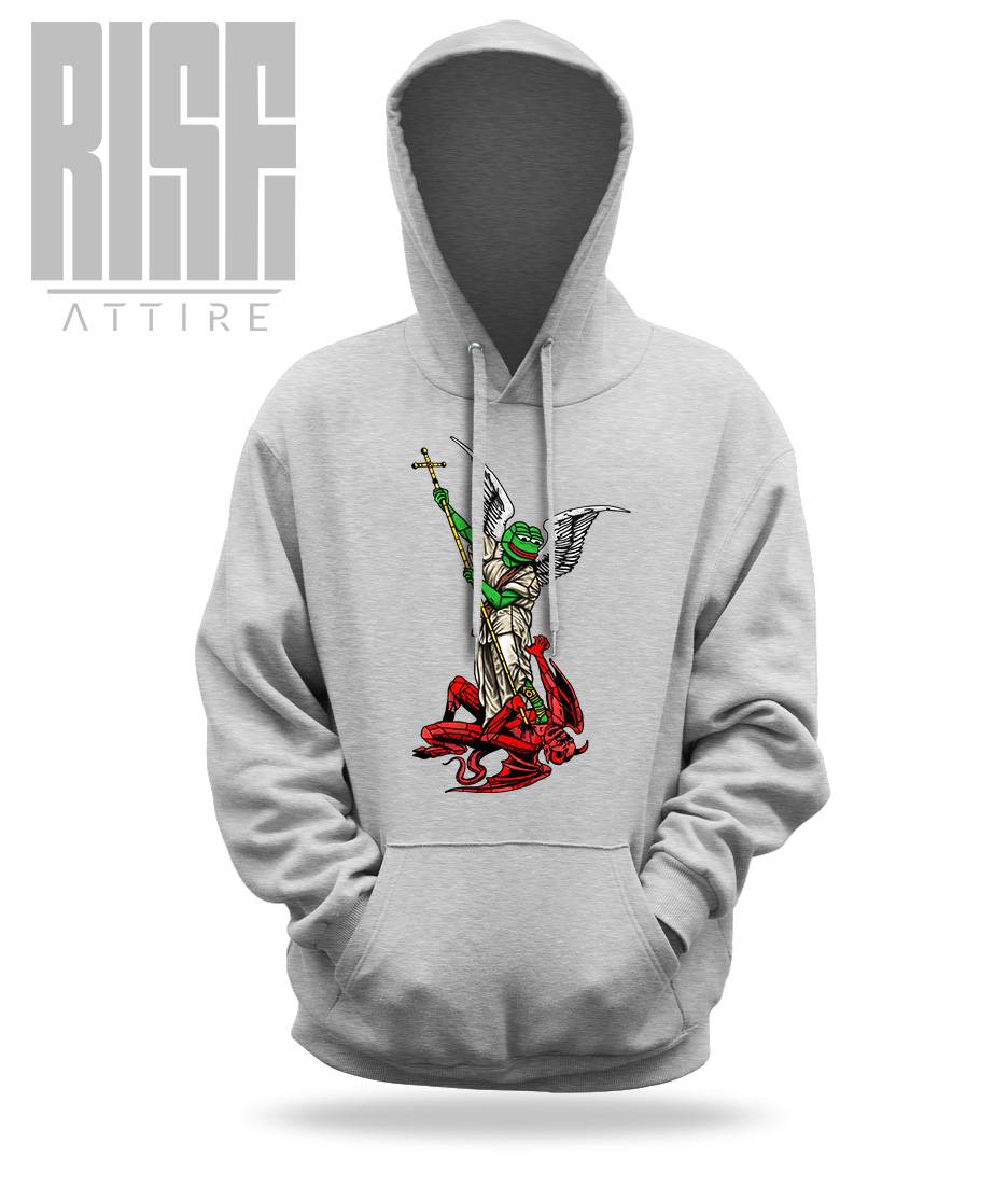 Archangel Pepe // RISE ATTIRE // DTG COTTON PULLOVER HOODIE // GRAY
