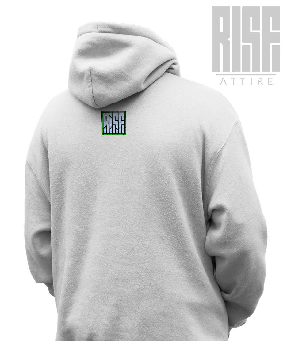 Archangel Pepe // RISE ATTIRE // DTG COTTON PULLOVER HOODIE // BACK // WHITE