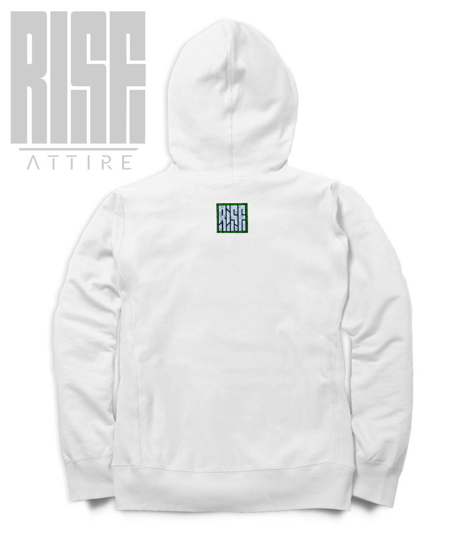 Archangel Pepe // RISE ATTIRE // DTG COTTON PULLOVER HOODIE // BACK // WHITE
