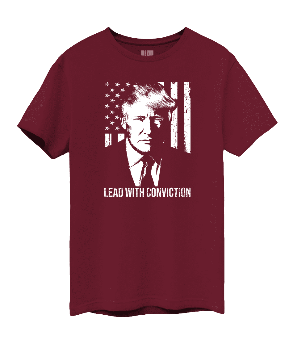 Lead with Conviction // Trump // Cotton DTG Unisex Tee // RED