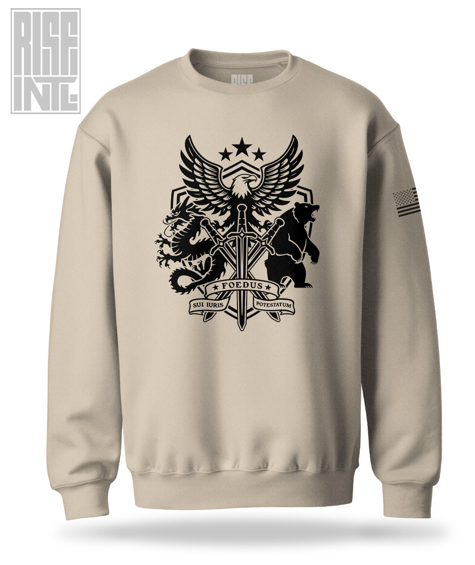 RISE INTL // Badlands Media // Sovereign Alliance // DTG Unisex Sweater Sweatshirt // Sand // Front