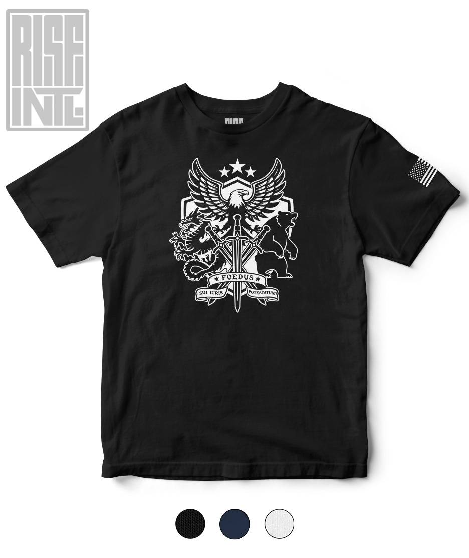 RISE INTL // Badlands Media // Sovereign Alliance // DTG Unisex HEAVYWEIGHT Cotton Tee // Black // Front // Swatches