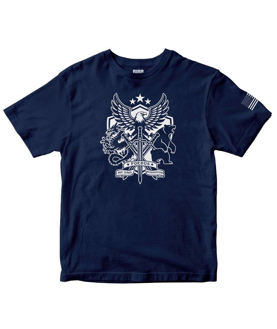 RISE INTL // Badlands Media // Sovereign Alliance // DTG Unisex HEAVYWEIGHT Cotton Tee // Navy Blue // Front // Carousel