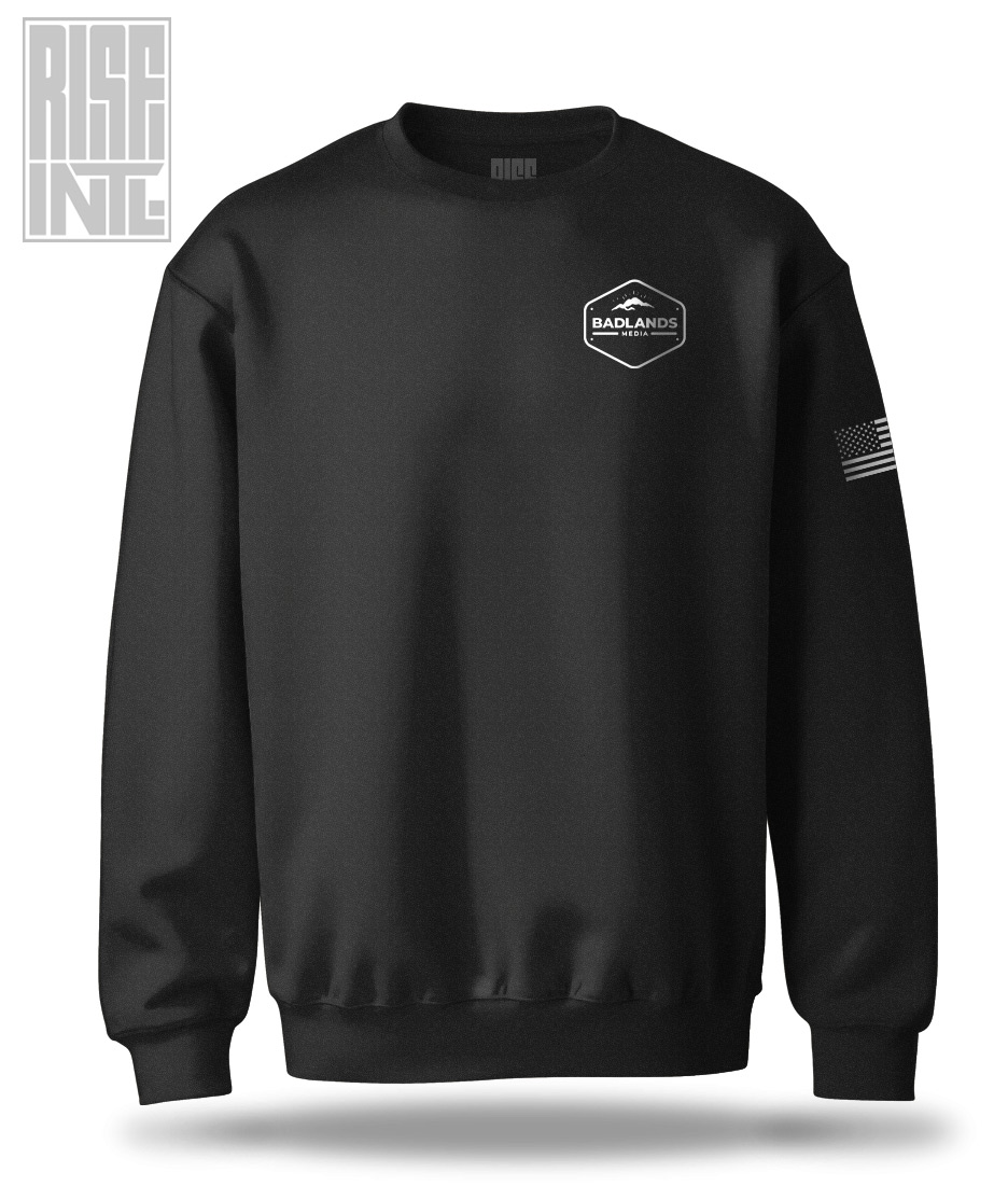 RISE INTL // Badlands Media // Sovereign Alliance // DTG Unisex Sweater Sweatshirt // Back Facing // Black // Front