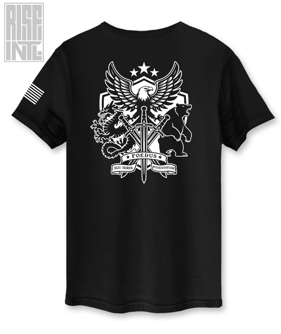 RISE INTL // Badlands Media // Sovereign Alliance // DTG Unisex Cotton Tee // Back Facing // Black // Back