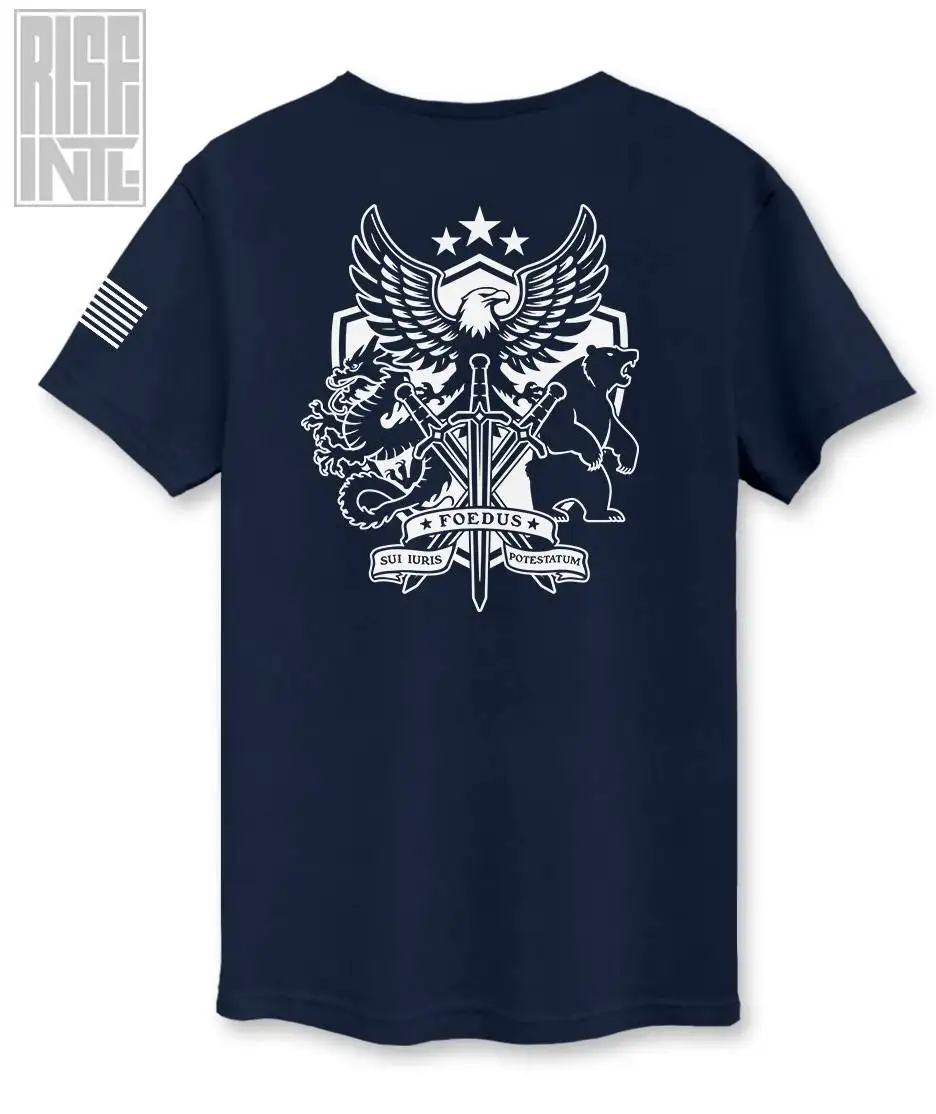 RISE INTL // Badlands Media // Sovereign Alliance // DTG Unisex Cotton Tee // Back Facing // Navy Blue // Back