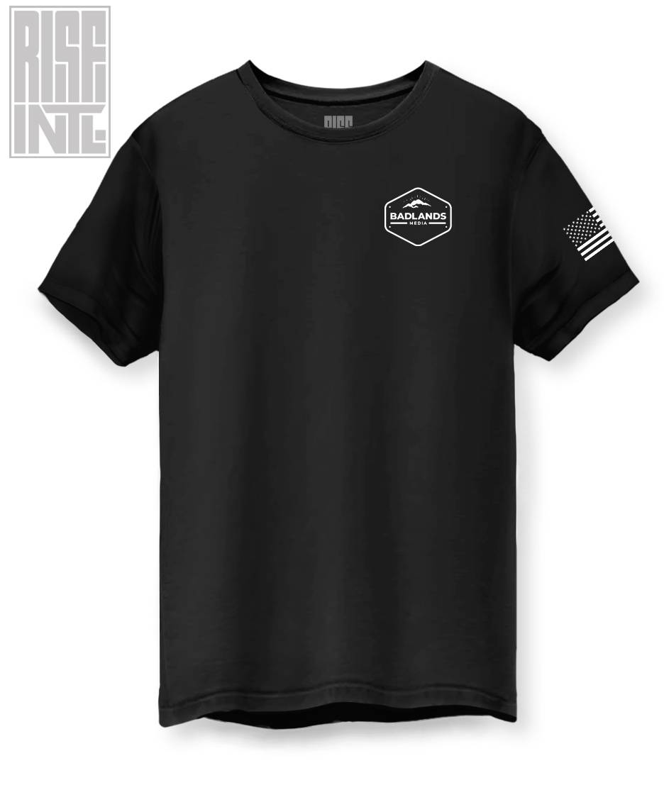 RISE INTL // Badlands Media // Sovereign Alliance // DTG Unisex Cotton Tee // Back Facing // Black // Front