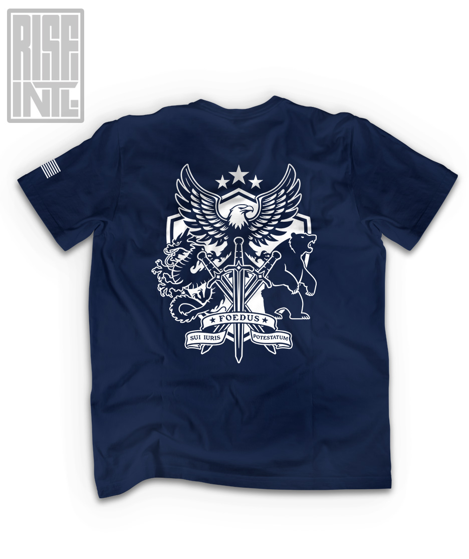 RISE INTL // Badlands Media // Sovereign Alliance // DTG Unisex HEAVYWEIGHT COTTON TEE // Navy Blue // Back
