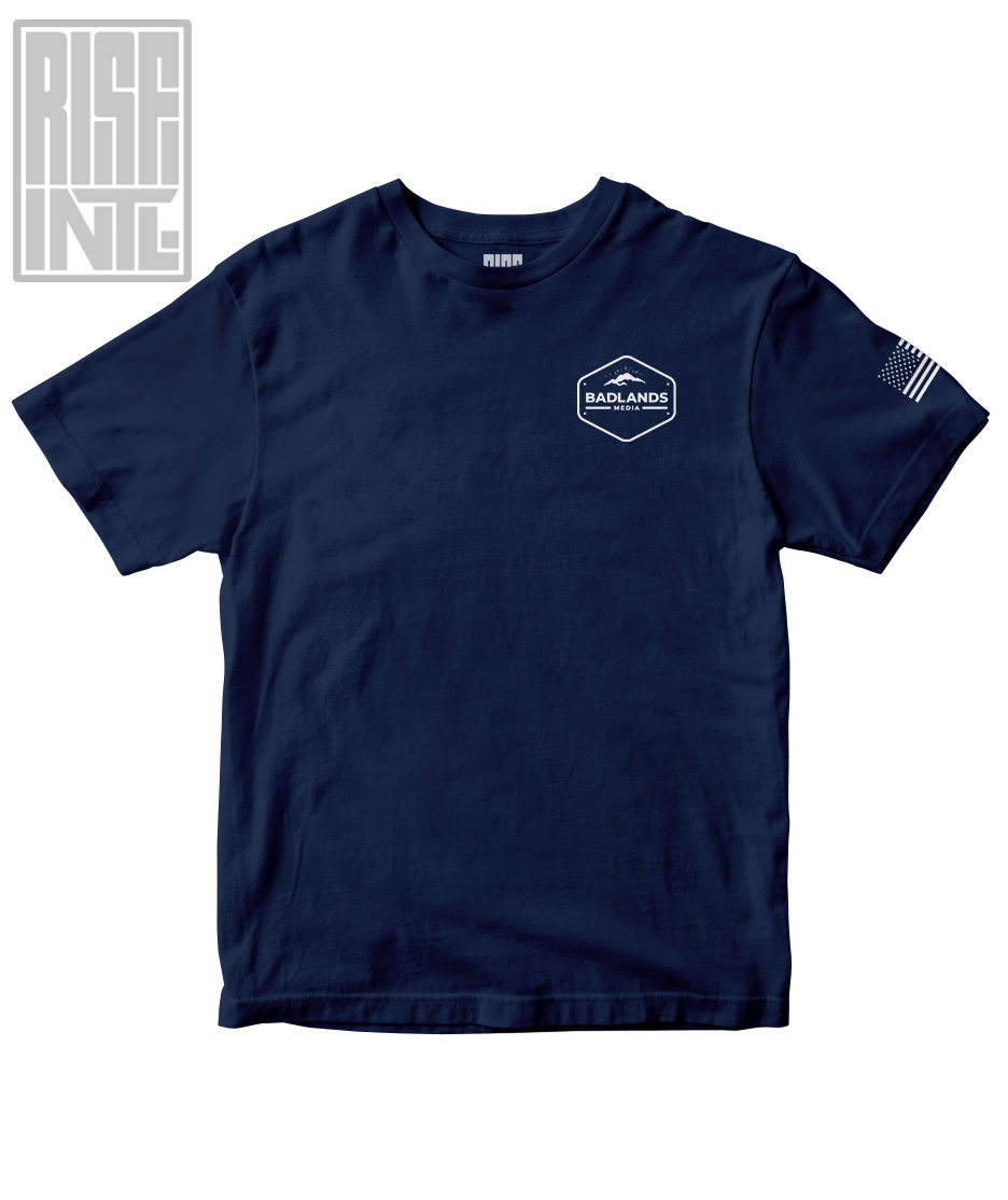 RISE INTL // Badlands Media // Sovereign Alliance // DTG Unisex HEAVYWEIGHT COTTON TEE // Navy Blue // Front
