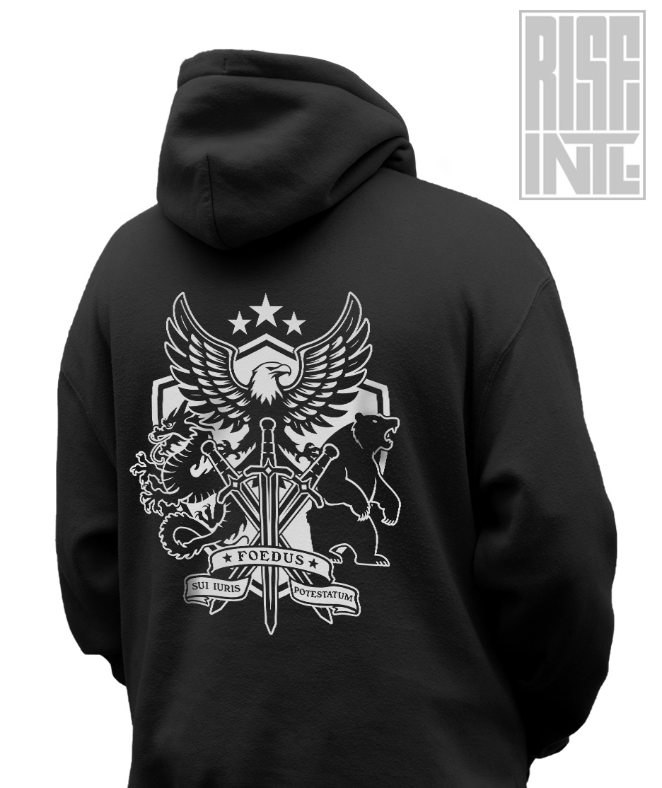 RISE INTL // Badlands Media // Sovereign Alliance // DTG Unisex Cotton ZipUp Hoodie // Black // Back