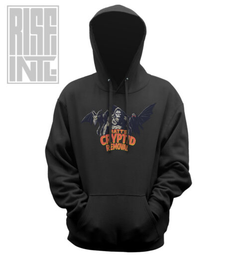 RISE INTL // Quite Frankly // Matt's Cryptid Removal // DTG Unisex Cotton Pullover Hoodie // Black