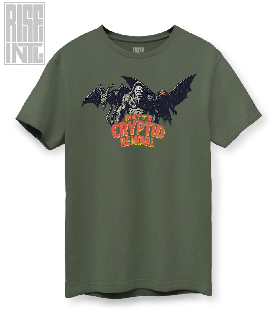 RISE INTL // Quite Frankly // Matt's Cryptid Removal // DTG Unisex Cotton Tee // Army Green