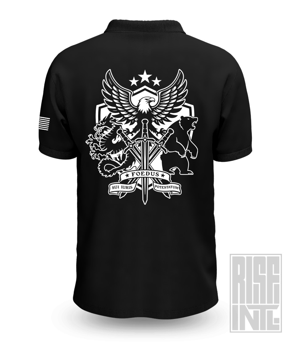 RISE INTL // Badlands Media // Sovereign Alliance // DTG Unisex Polo // Black // Back