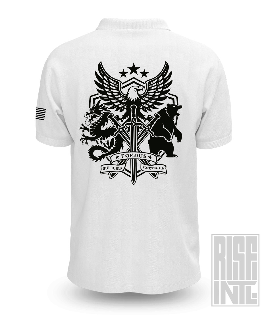 RISE INTL // Badlands Media // Sovereign Alliance // DTG Unisex Polo // White // Back