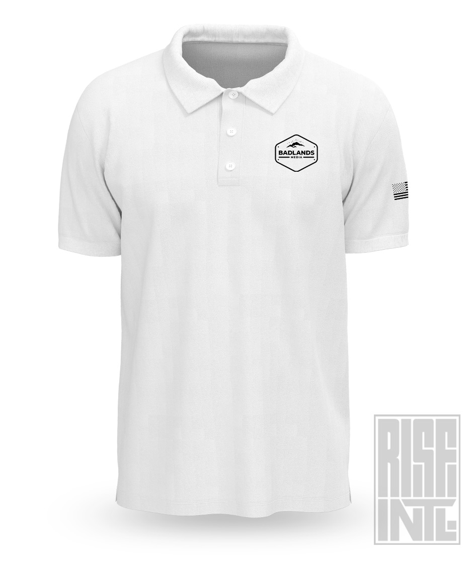 RISE INTL // Badlands Media // Sovereign Alliance // DTG Unisex Polo // White // Front