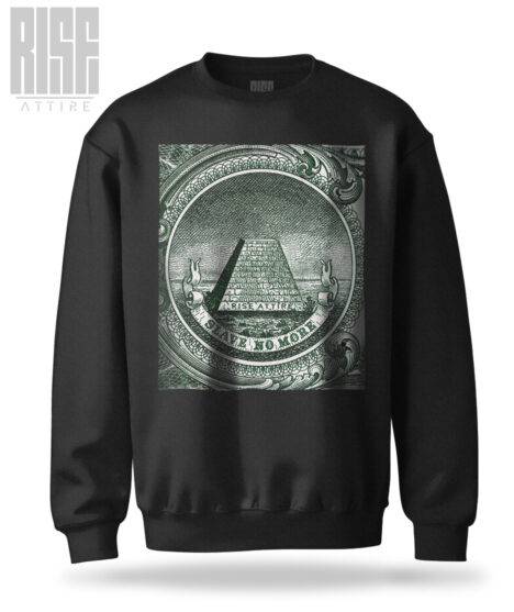 SLAVE NO MORE // Cotton DTG Unisex SWEATER SWEATSHIRT // BLACK // FRONT // RISE ATTIRE