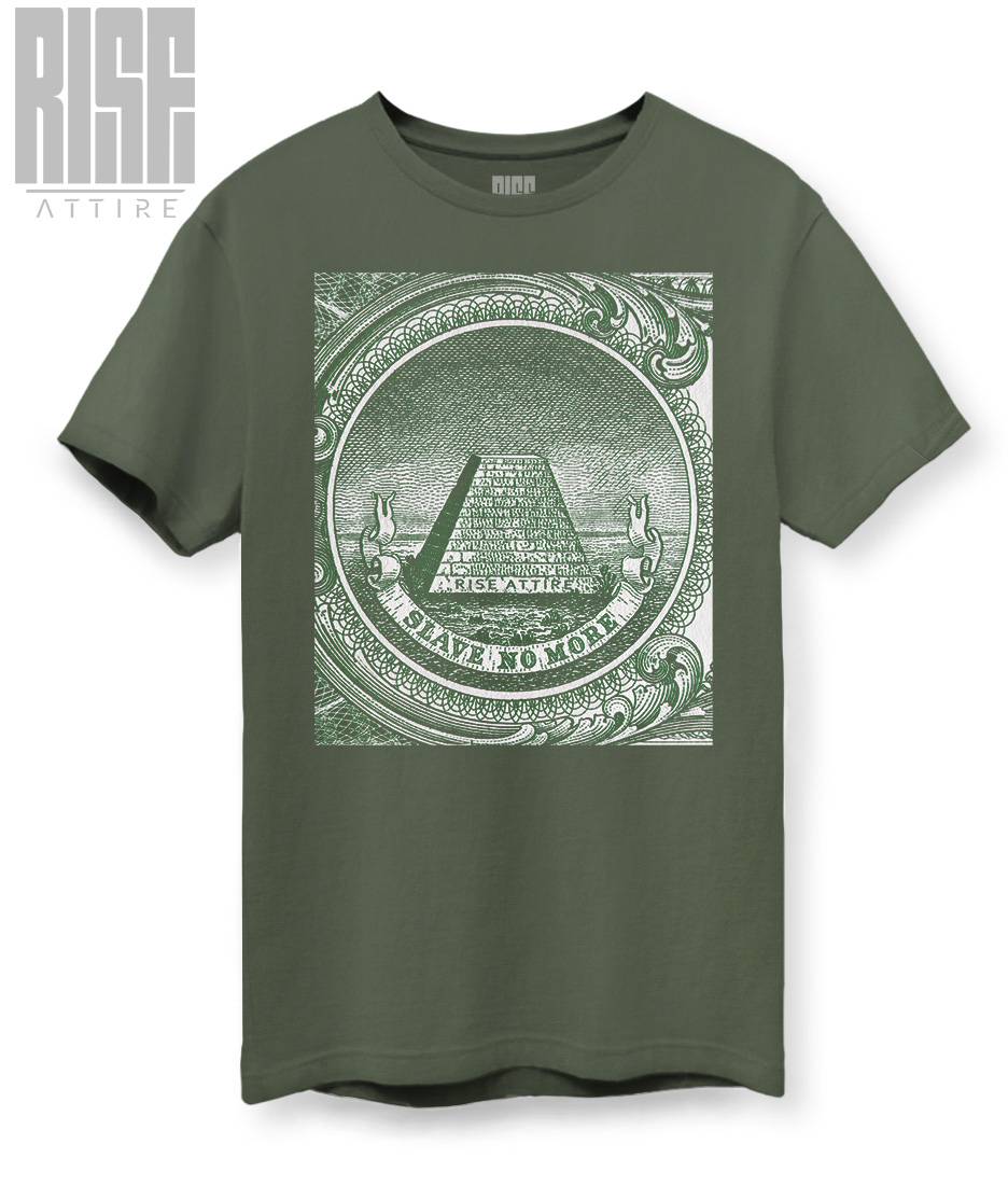 SLAVE NO MORE // Cotton DTG Unisex Tee // Military Green // FRONT // RISE ATTIRE