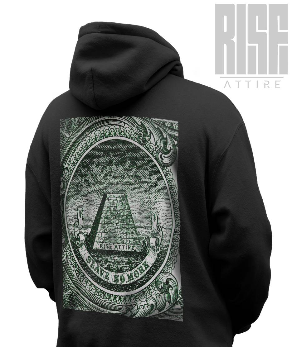 SLAVE NO MORE // Cotton DTG Hoodie ZIP UP // BLACK // BACK // RISE ATTIRE