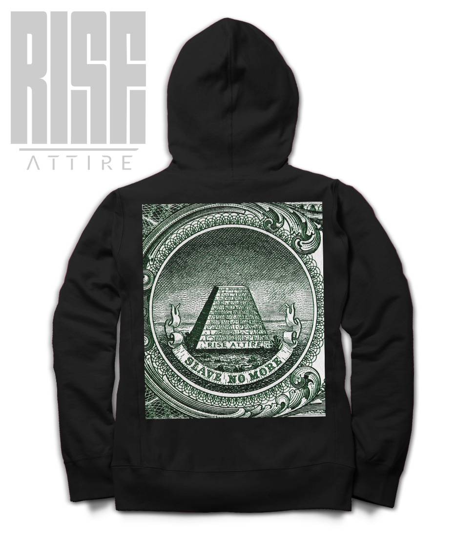 SLAVE NO MORE // Cotton DTG Hoodie ZIP UP // BLACK // BACK // RISE ATTIRE