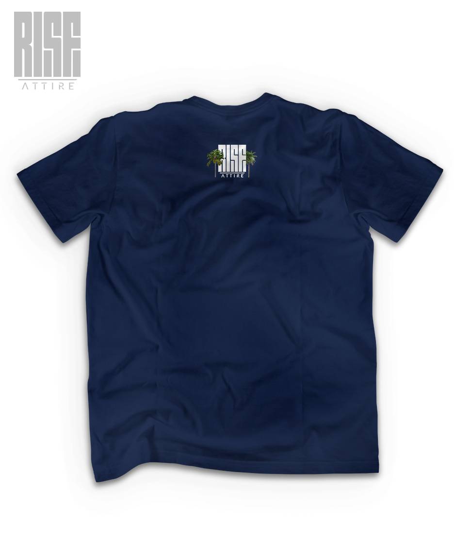 Hell // Epstein // Unisex HEAVYWEIGHT Cotton Tee // Navy Blue // Back // RISE ATTIRE