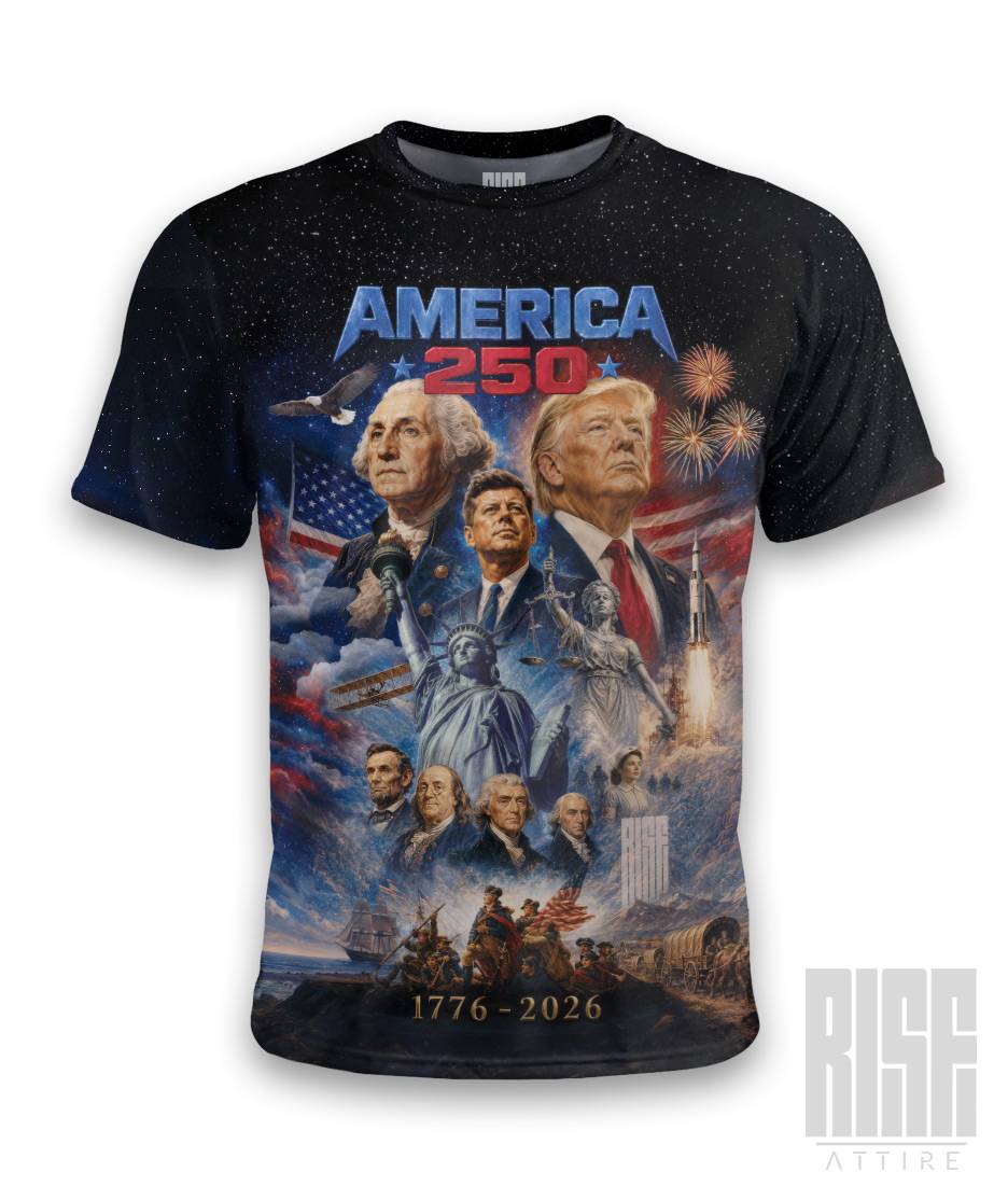 America 250: THE MOVIE // Mens Unisex Premium Tee // FRONT // RISE ATTIRE