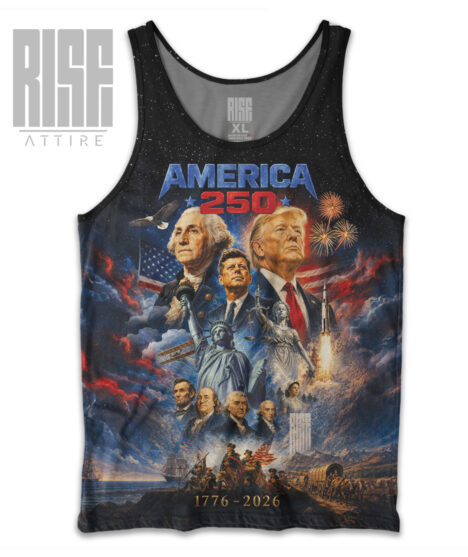 America 250: THE MOVIE // Mens Premium Tank Top // FRONT // RISE ATTIRE