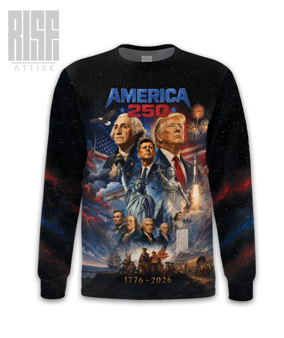 America 250: THE MOVIE // Mens Unisex Premium Sweater // FRONT // RISE ATTIRE