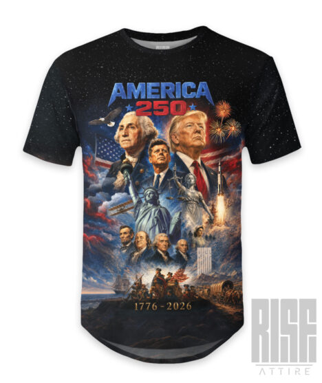 America 250: THE MOVIE // Mens Unisex Scoop Cut Tee // FRONT // RISE ATTIRE