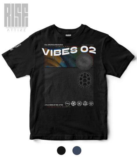 VIBES 02 V1 // Unisex Heavyweight Cotton Tee // BLACK // FRONT // SWATCHES // Vibes Signature Series // RISE ATTIRE