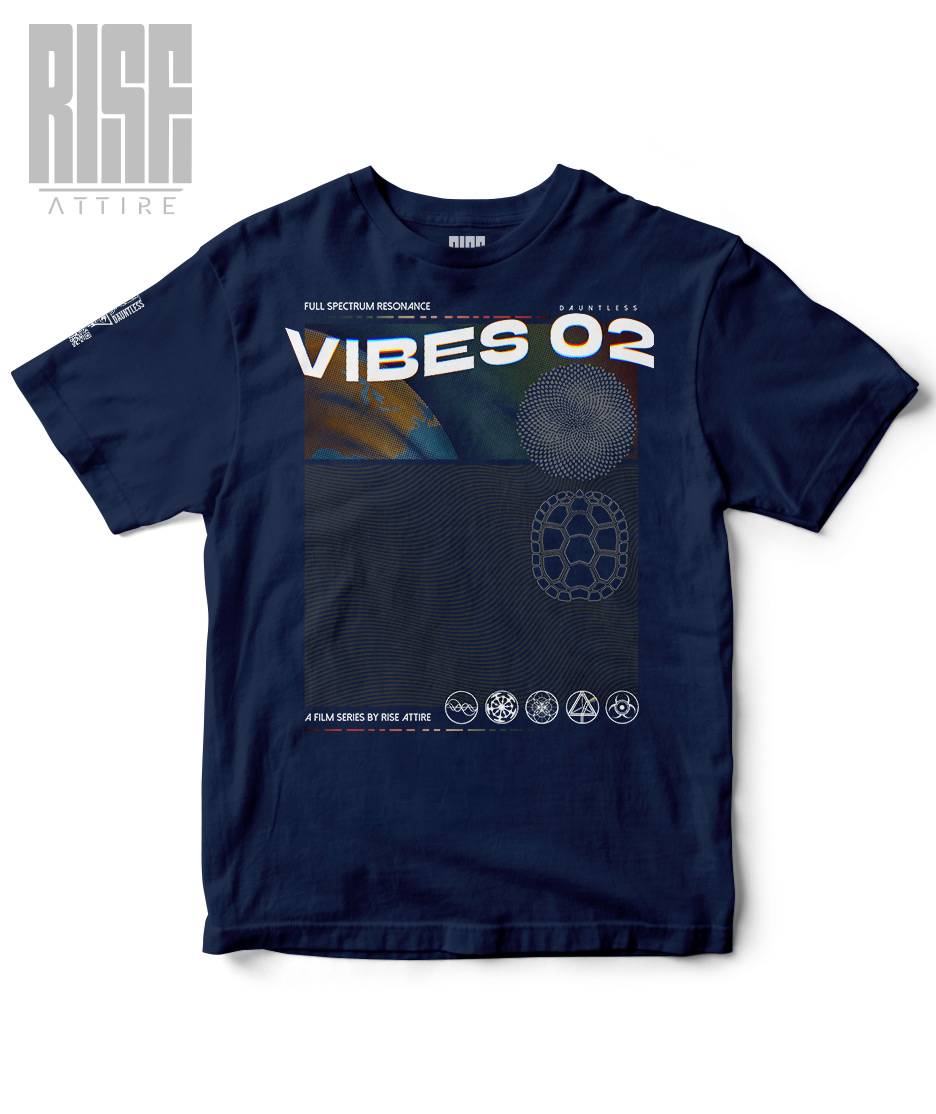 VIBES 02 V1 // Unisex Heavyweight Cotton Tee // NAVY BLUE // FRONT // Vibes Signature Series // RISE ATTIRE