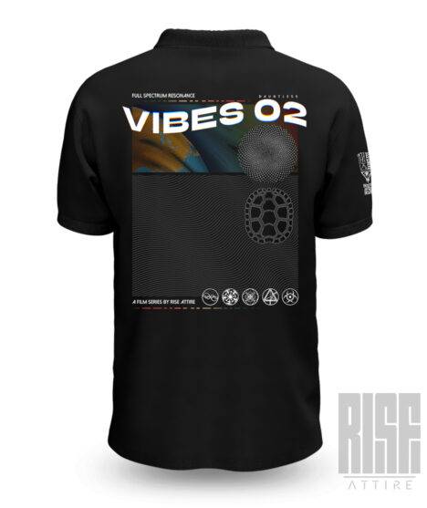 VIBES 02 V1 // DTG Mens Polo // BLACK // BACK // Vibes Signature Series // RISE ATTIRE