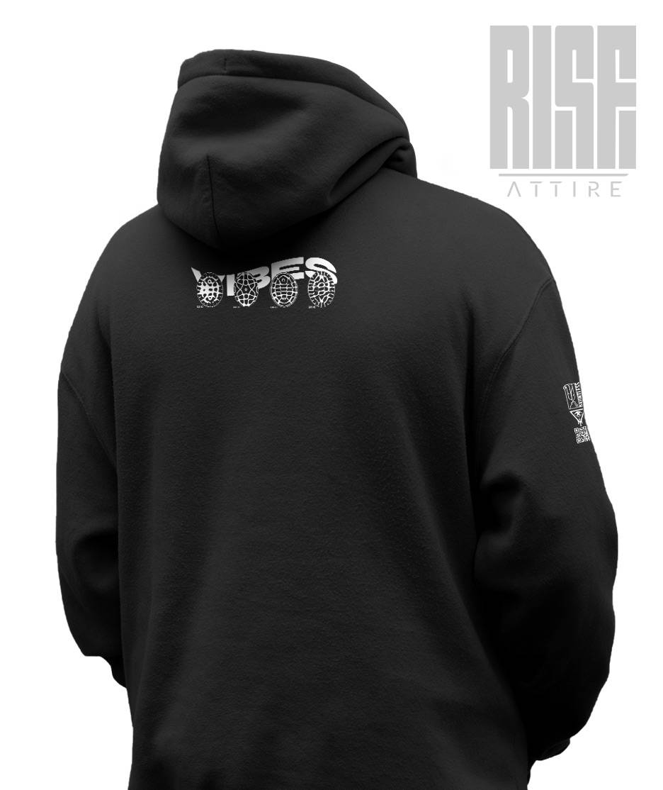 VIBES 02 V1 // Unisex Cotton Pullover Hoodie // BLACK // Back // Vibes Signature Series // RISE ATTIRE