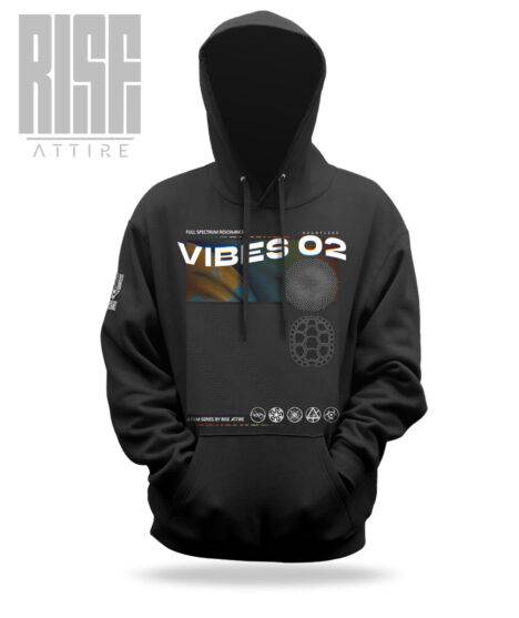 VIBES 02 V1 // Unisex Cotton Pullover Hoodie // BLACK // Front // Vibes Signature Series // RISE ATTIRE
