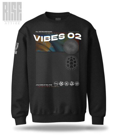 VIBES 02 V1 // Unisex Crewneck Sweater // BLACK // FRONT // Vibes Signature Series // RISE ATTIRE