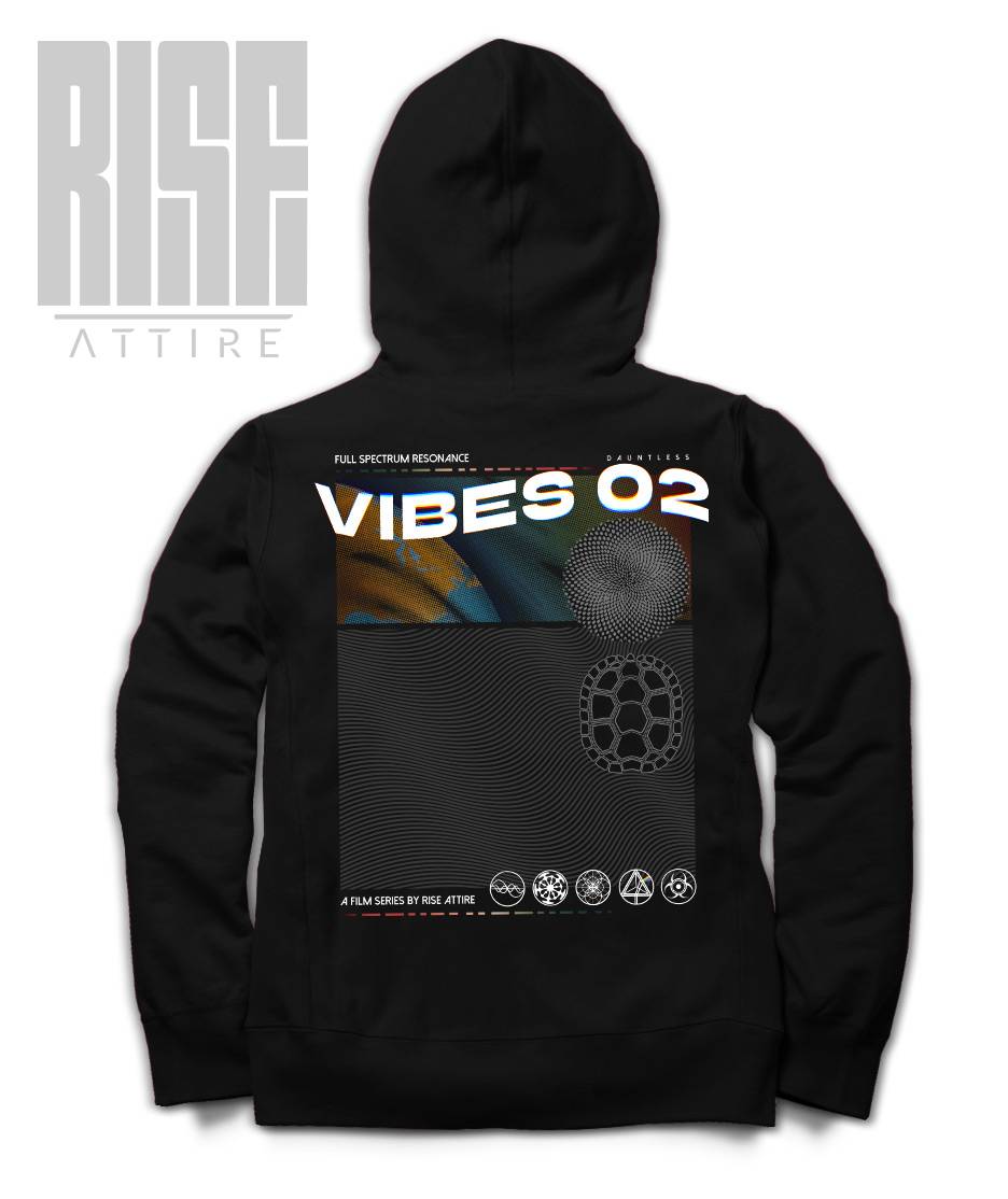 VIBES 02 V1 // Unisex Zip-Up Hoodie // BLACK // Back // Vibes Signature Series // RISE ATTIRE