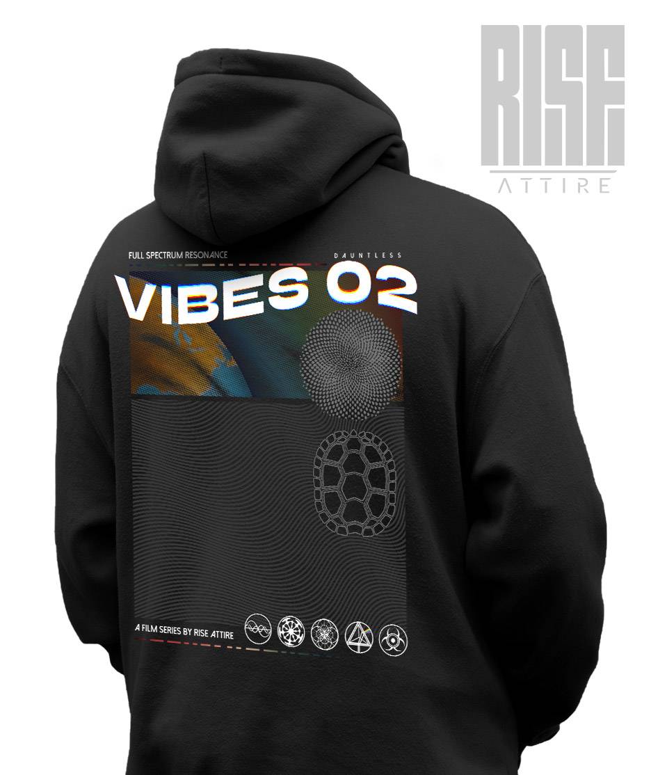 VIBES 02 V1 // Unisex Zip-Up Hoodie // BLACK // Back // Vibes Signature Series // RISE ATTIRE