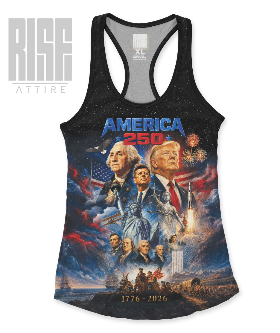America 250: THE MOVIE // Womens Premium Tank Top // FRONT // RISE ATTIRE