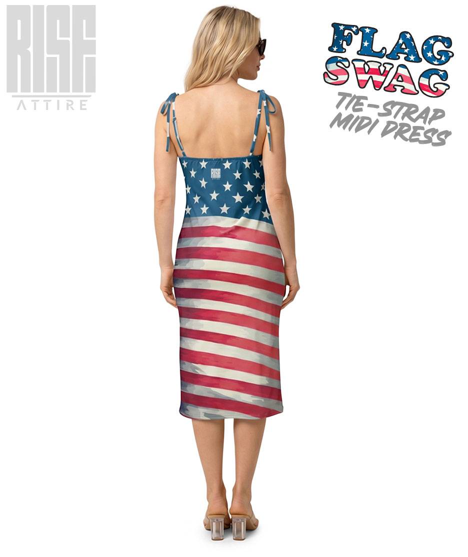 NEW // FLAG SWAG // TIE-STRAP MIDI DRESS // By Rise Attire produced by third party manufacturing