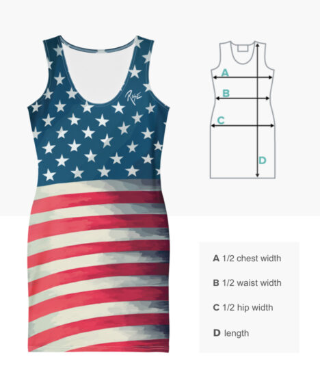 RISE BODYCON DRESS size guide measurements